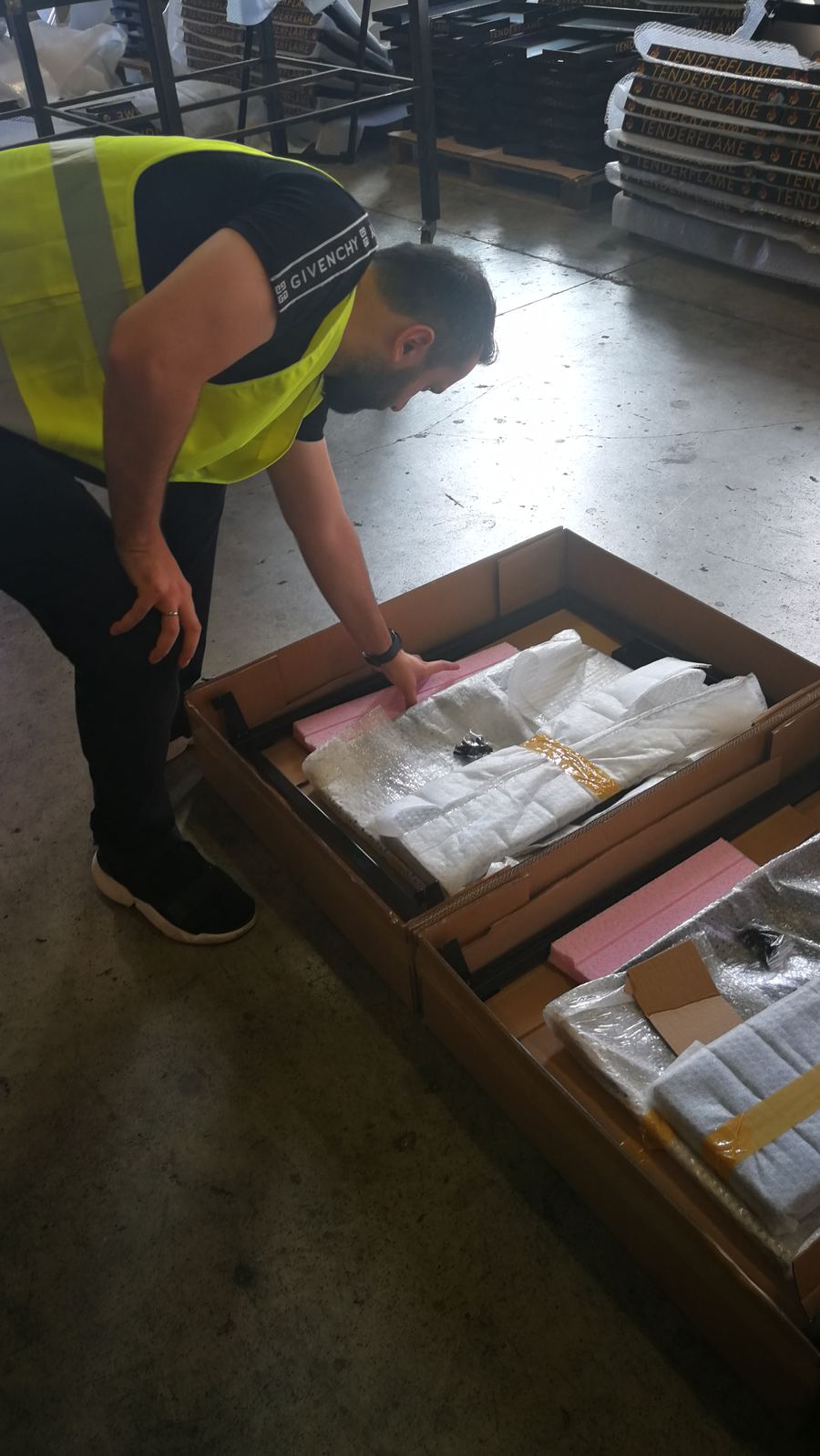 Inspector checking product packaging during production inspection in Turkey