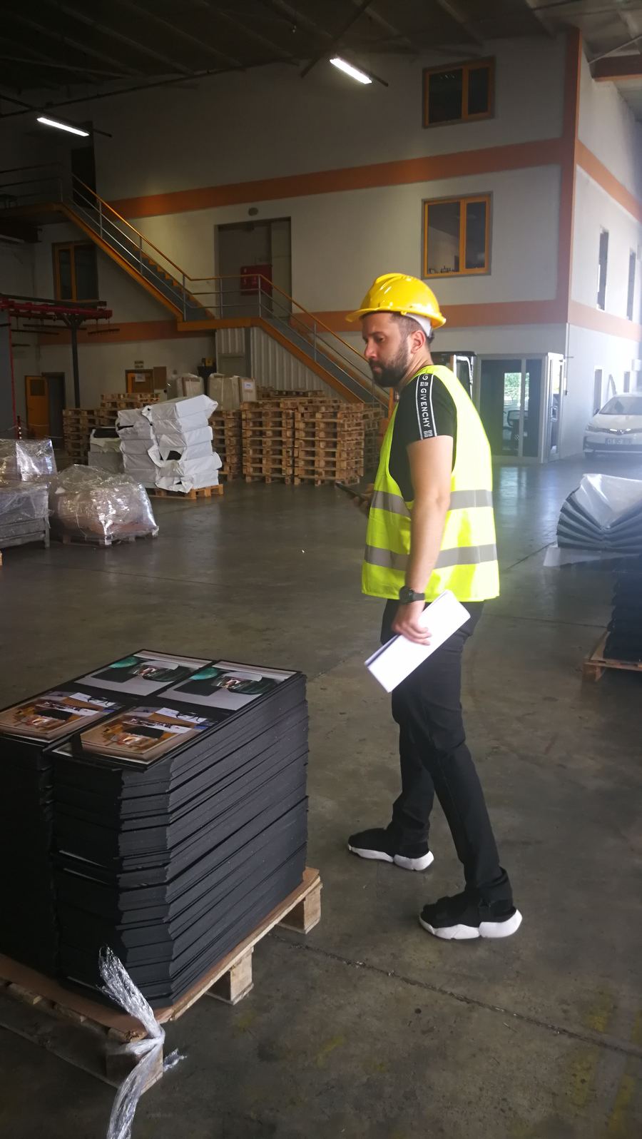 Inspector performing a pre-shipment inspection at a factory in Turkey